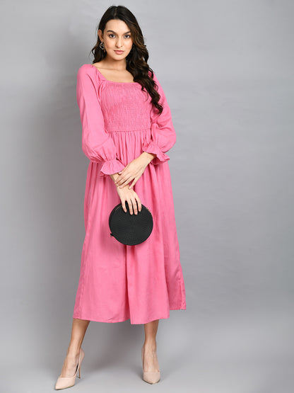 Women Fit and Flare Pink Ankle Length Dress