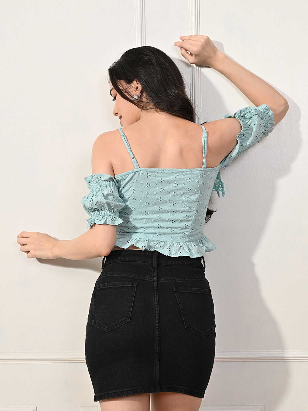 Party Regular Sleeves Solid Women Blue Top