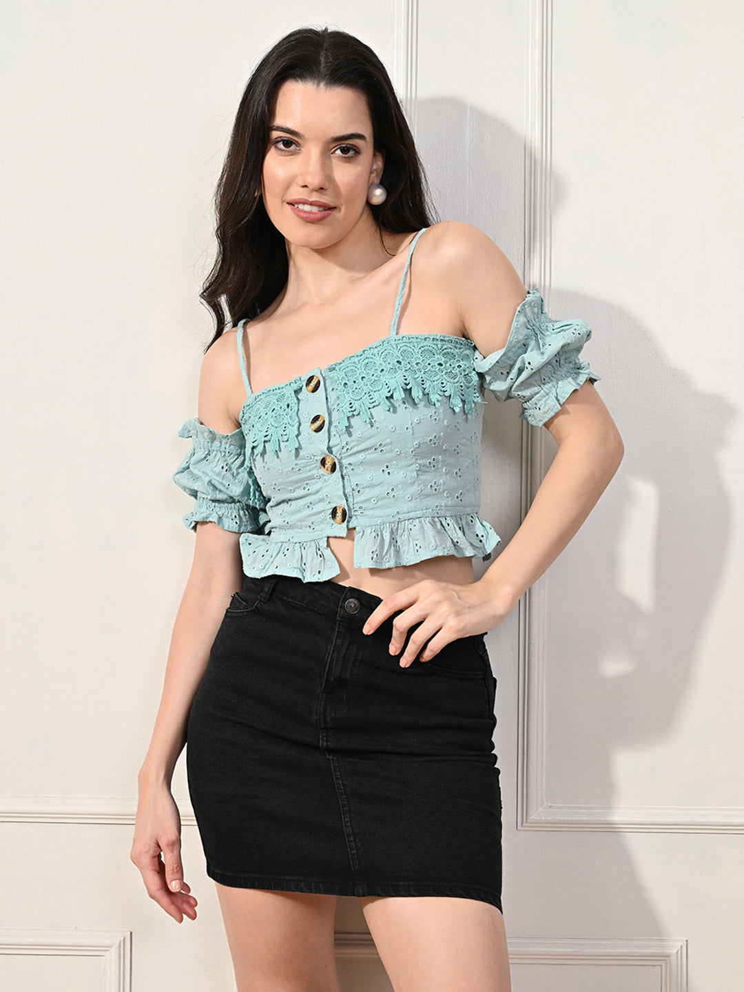 Party Regular Sleeves Solid Women Blue Top