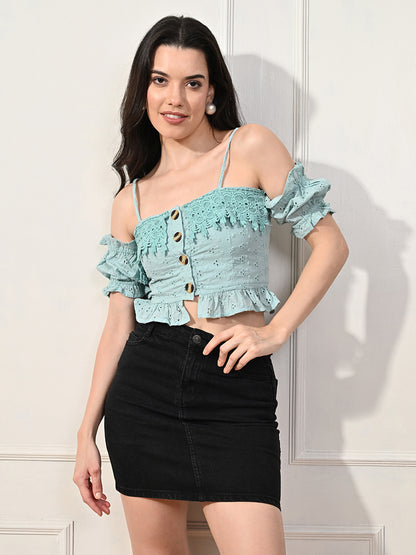 Party Regular Sleeves Solid Women Blue Top