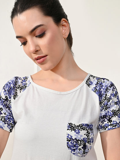 Women Top & Shorts Set White Colorblock