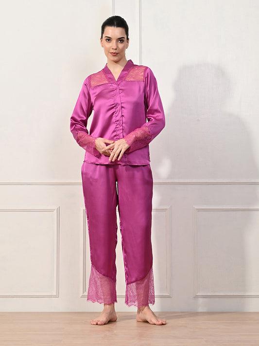 Women Shirt & Pyjama set Pink Solid