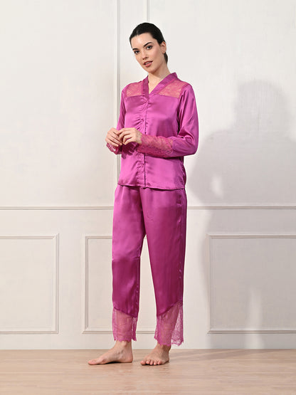 Women Shirt & Pyjama set Pink Solid