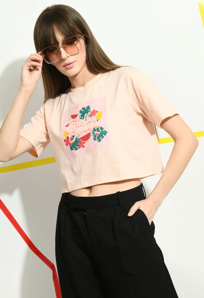 Casual Regular Sleeves Printed, Graphic Print Women Pink Top