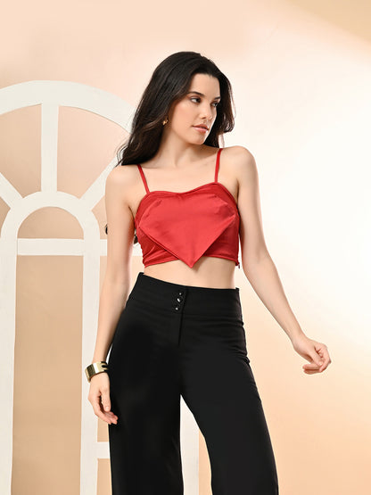 Party Noodle Straps Solid Women Red Top