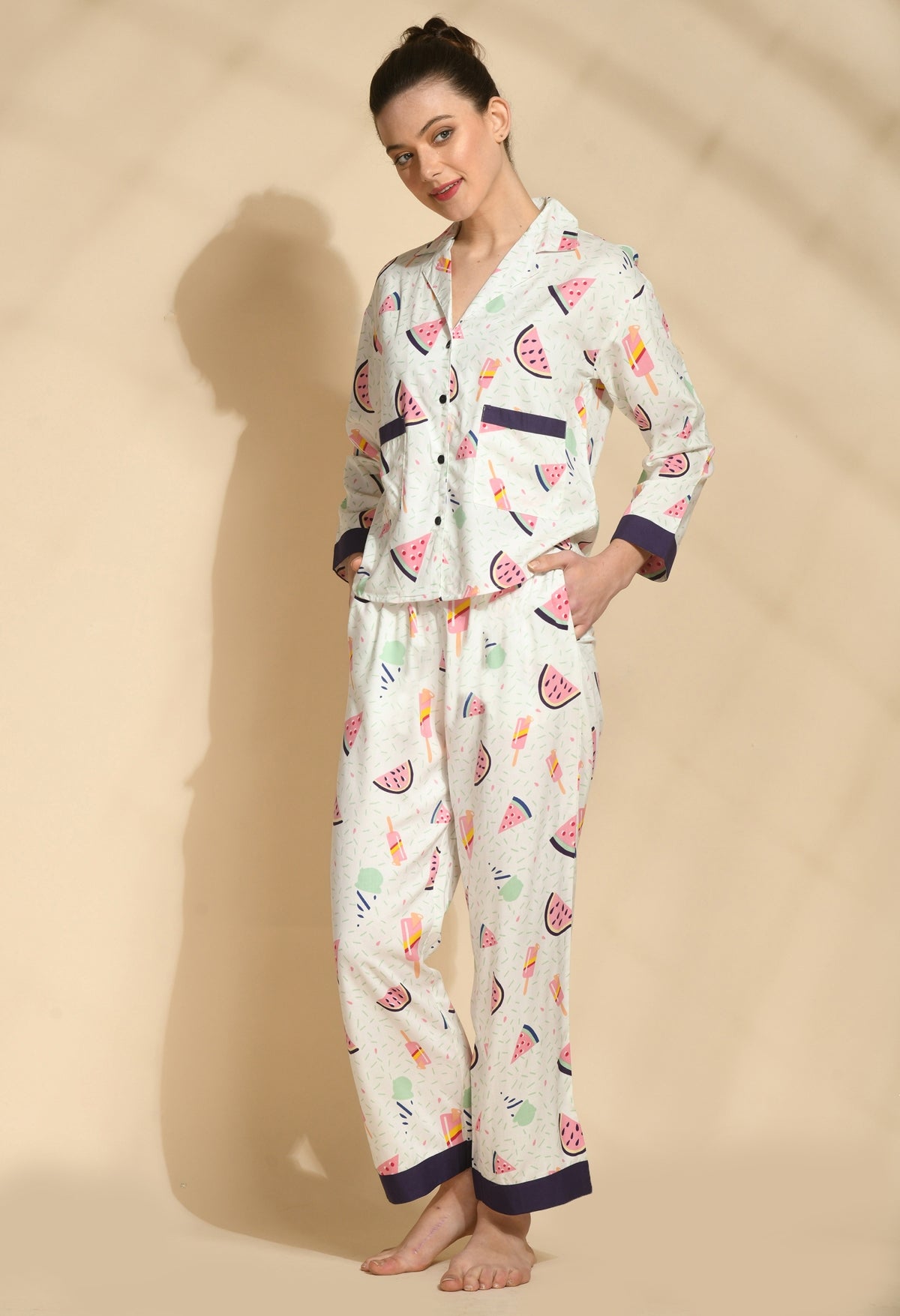 Women Shirt & Pyjama set White Printed