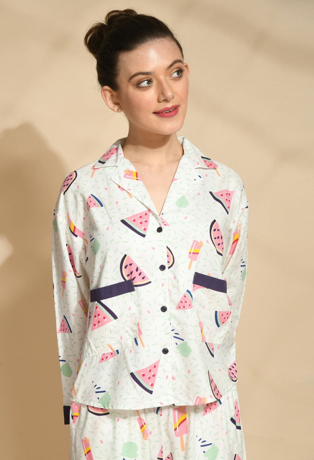 Women Shirt & Pyjama set White Printed
