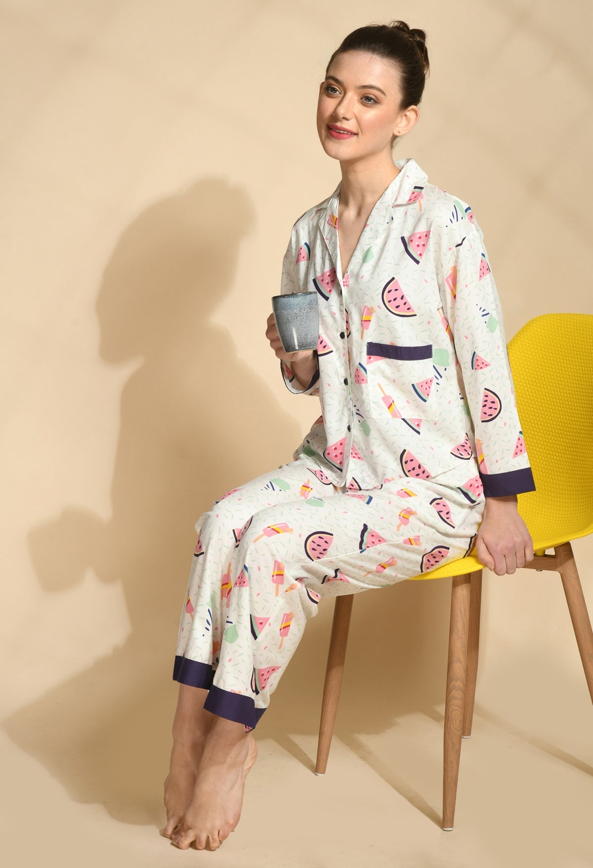Women Shirt & Pyjama set White Printed