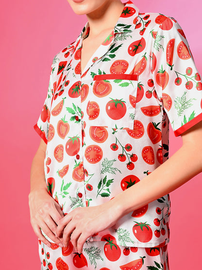 Women Top & Shorts Set Red Printed