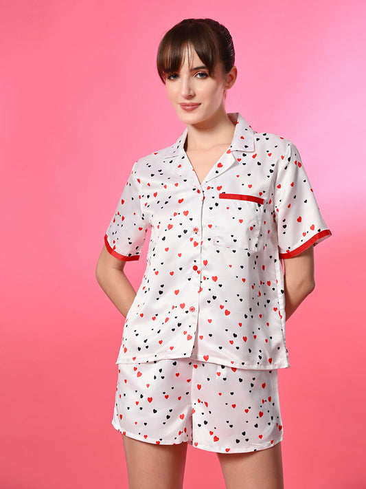 Women Top & Shorts Set White Printed
