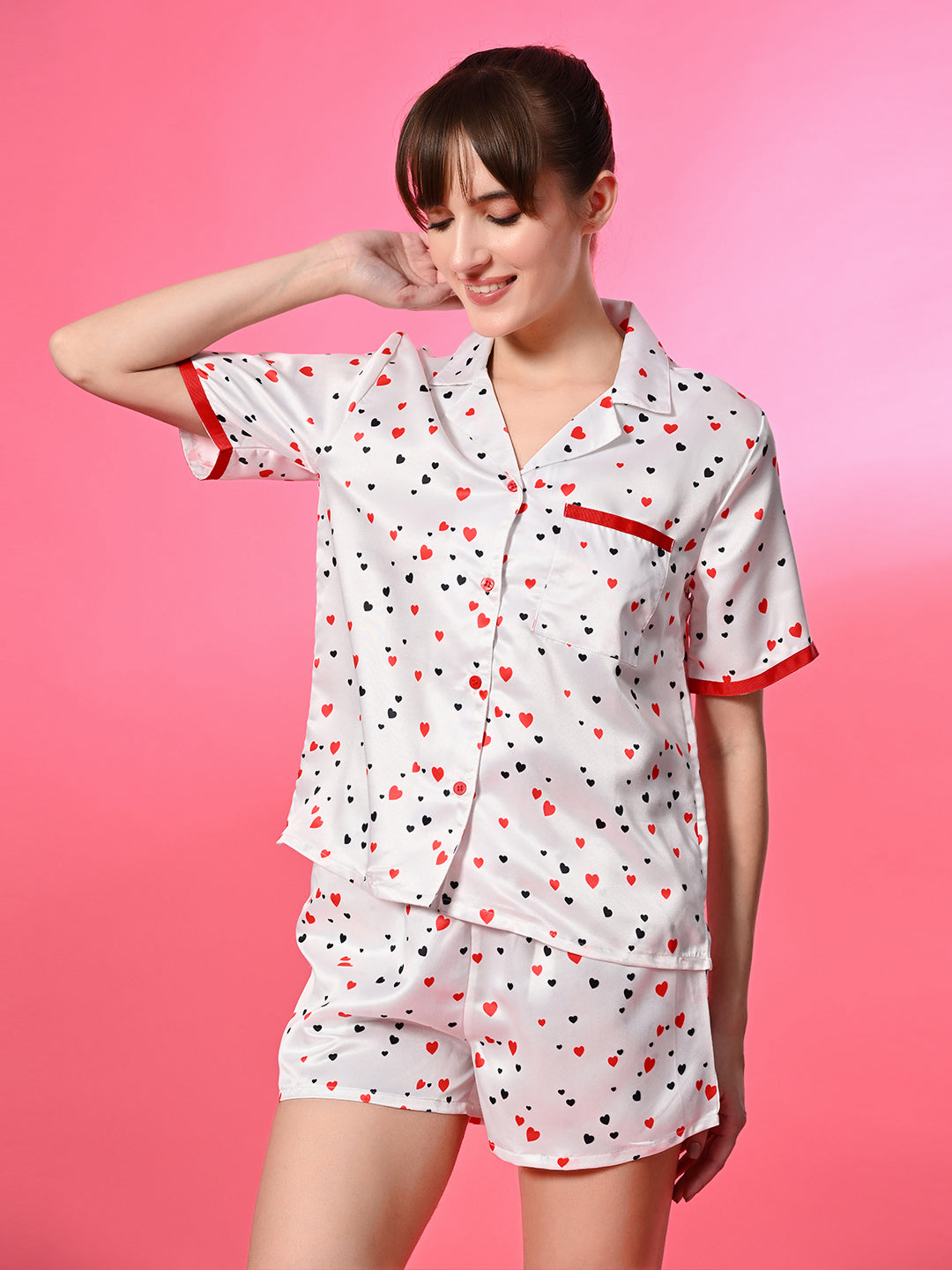 Women Top & Shorts Set White Printed