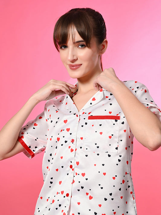 Women Top & Shorts Set White Printed