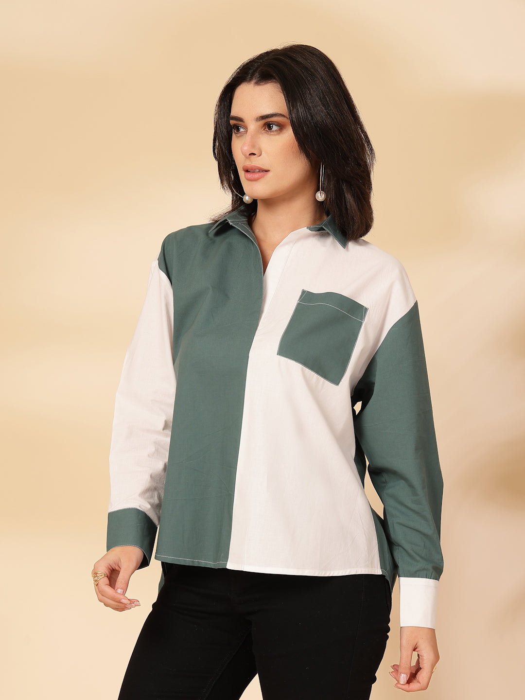 Women Regular Fit Color Block Party Shirt