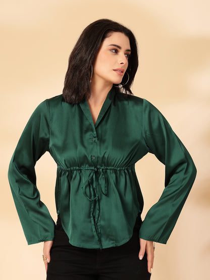 Party Flared Sleeves Solid Women Green Top