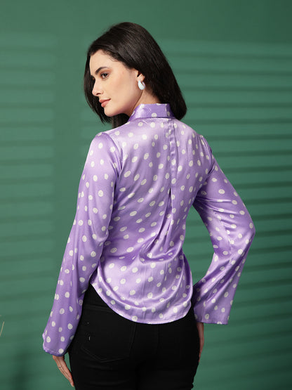 Party Bell Sleeves Printed Women Purple Top