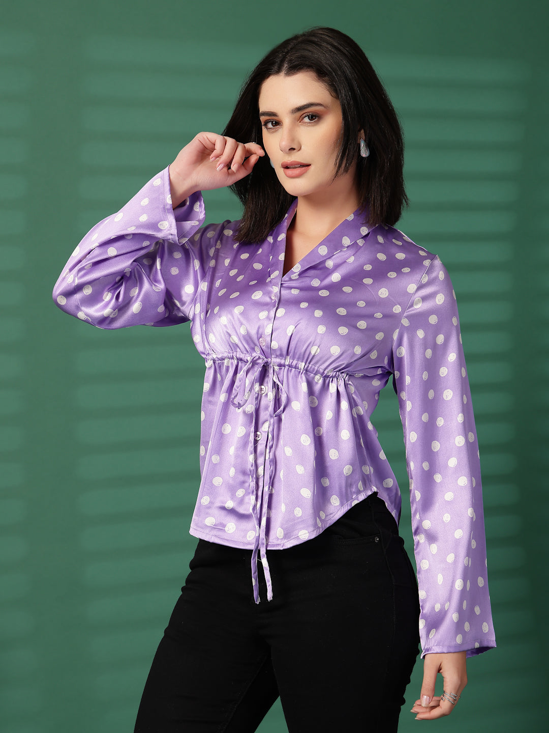 Party Bell Sleeves Printed Women Purple Top