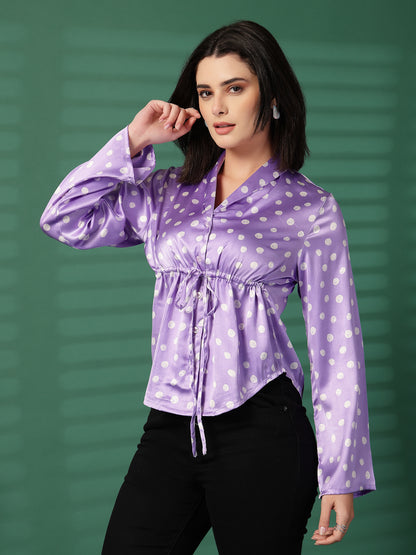 Party Bell Sleeves Printed Women Purple Top