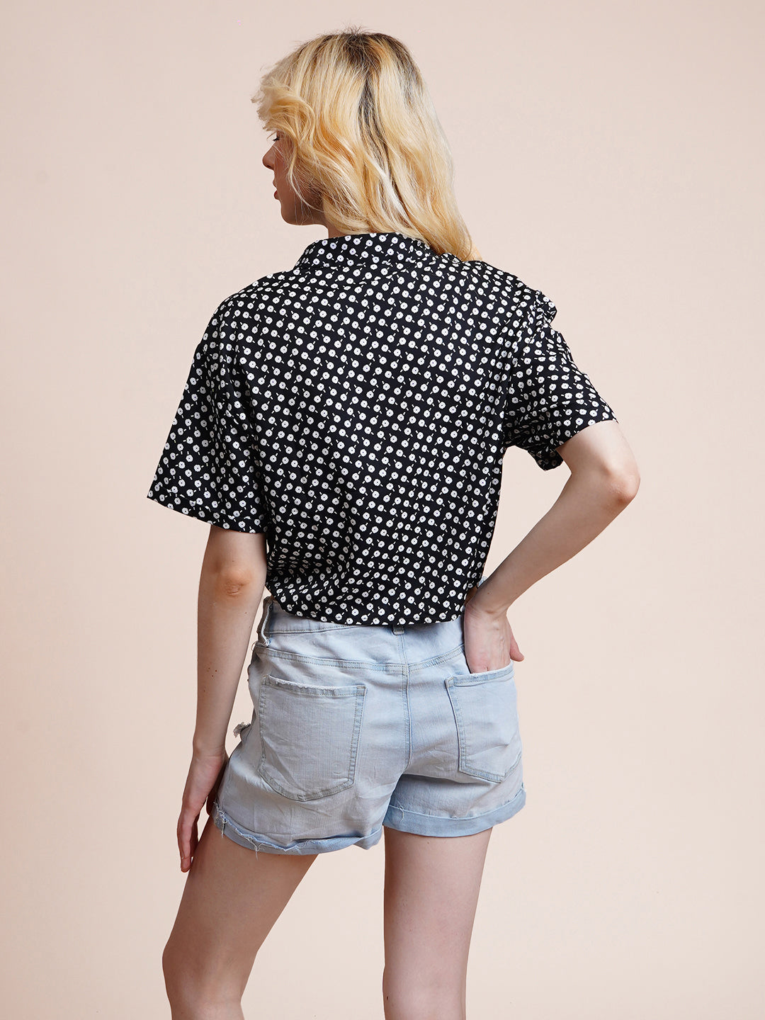 Casual Regular Sleeves Polka Print Women Black Top