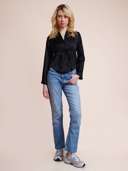 Casual Regular Sleeves Solid Women Black Top