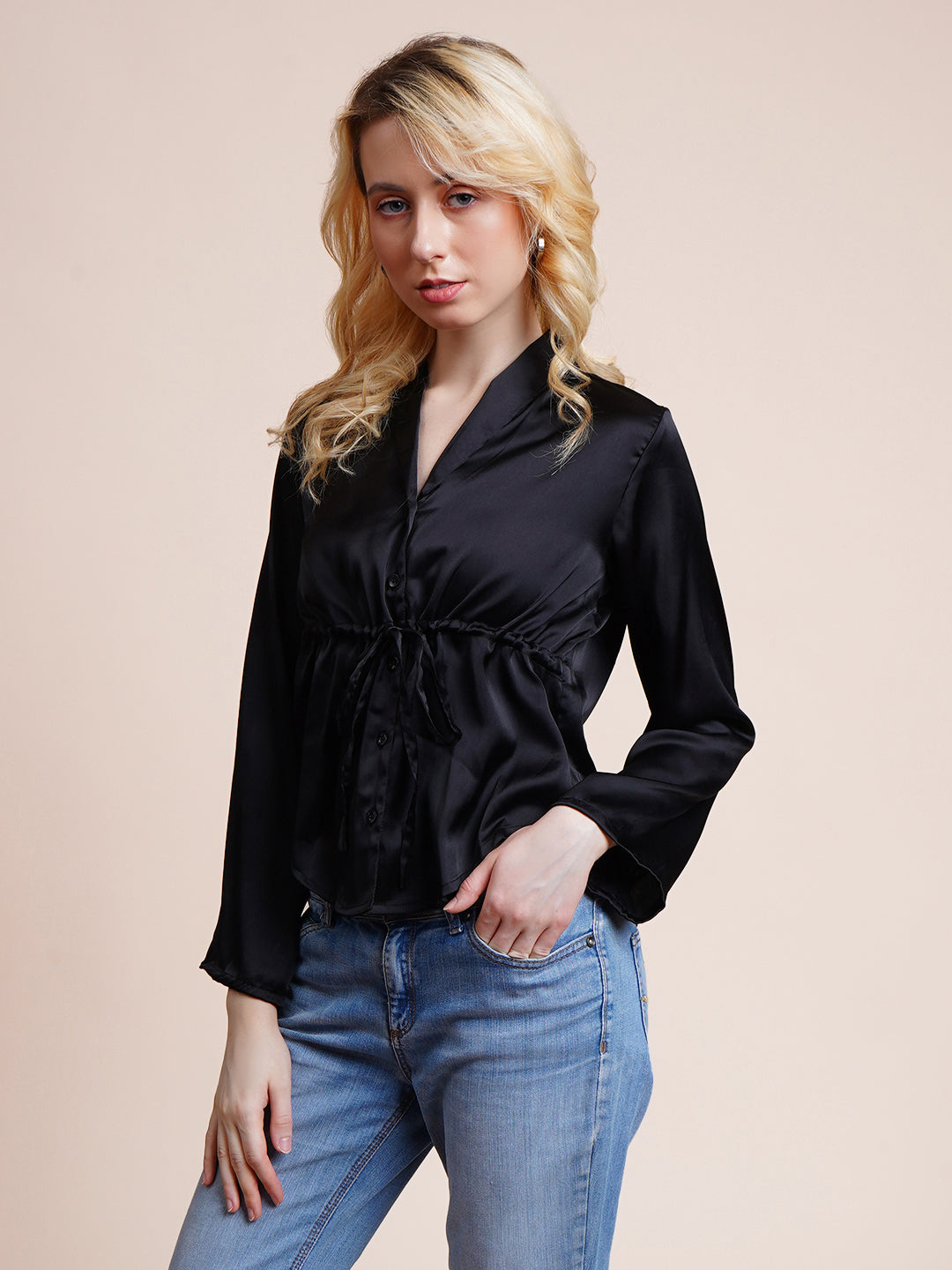 Casual Regular Sleeves Solid Women Black Top