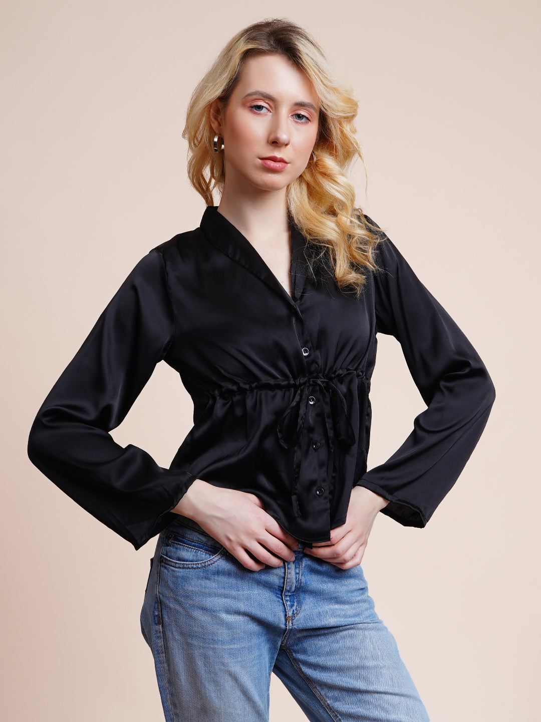 Casual Regular Sleeves Solid Women Black Top