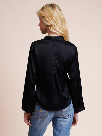 Casual Regular Sleeves Solid Women Black Top