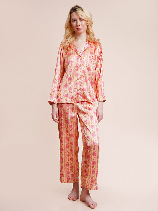 Women Shirt & Pyjama set Pink Floral Print