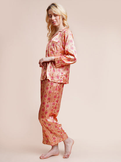 Women Shirt & Pyjama set Pink Floral Print