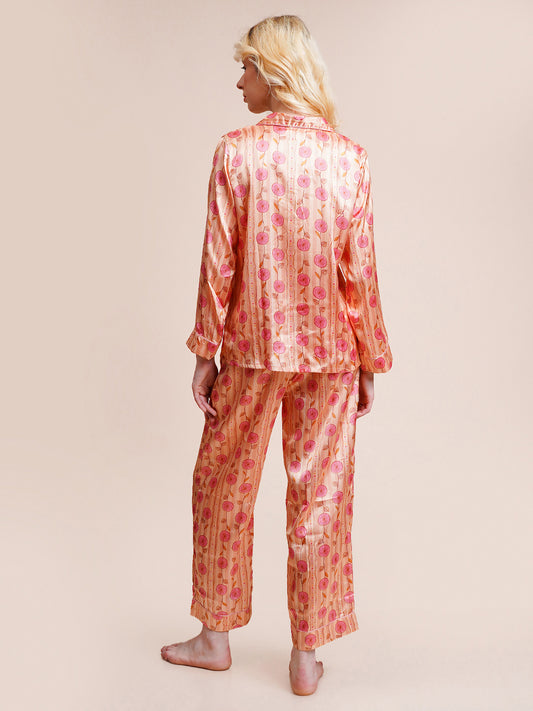 Women Shirt & Pyjama set Pink Floral Print
