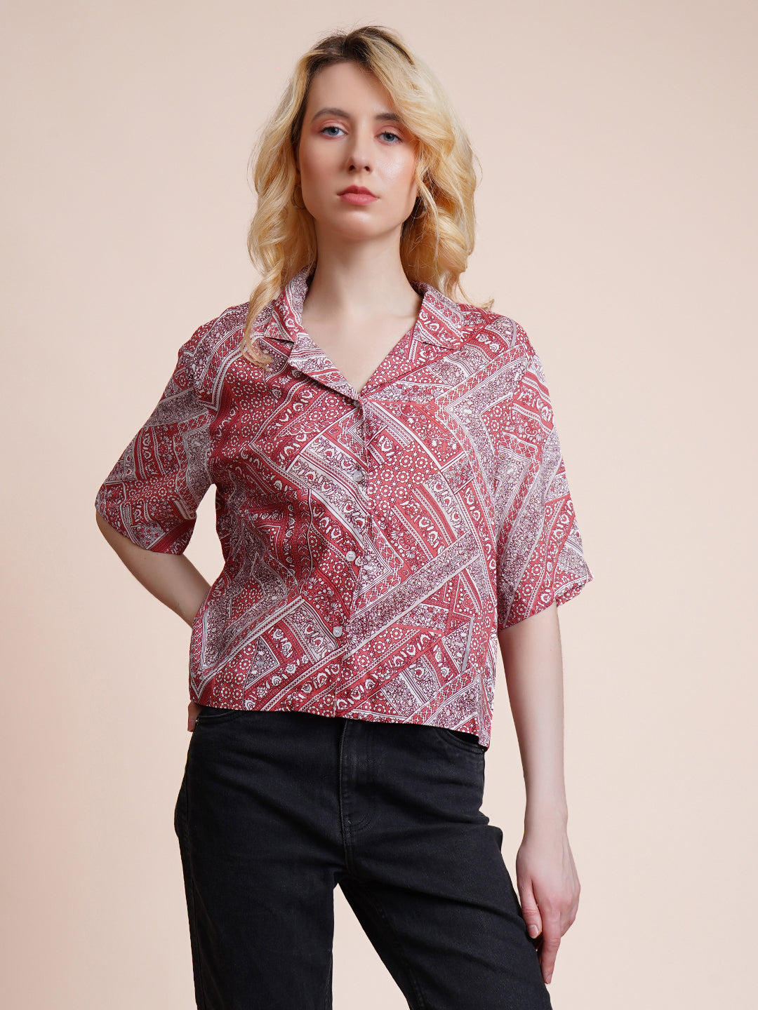Casual Regular Sleeves Ethnic Motifs Women Multicolor Top