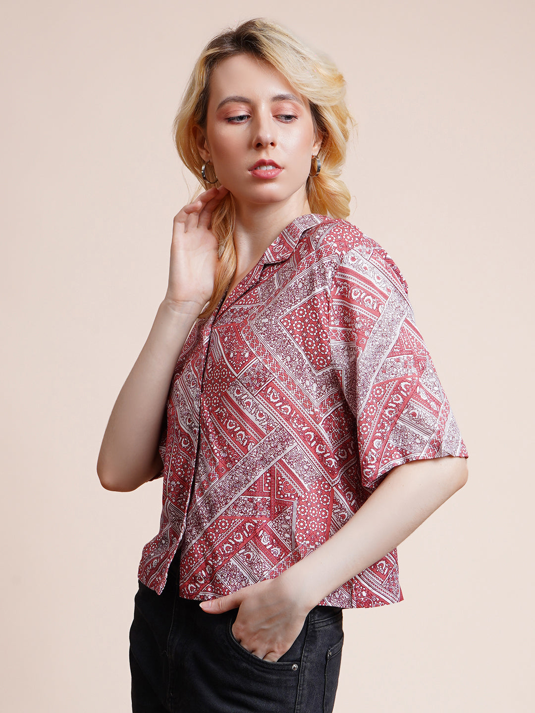 Casual Regular Sleeves Ethnic Motifs Women Multicolor Top