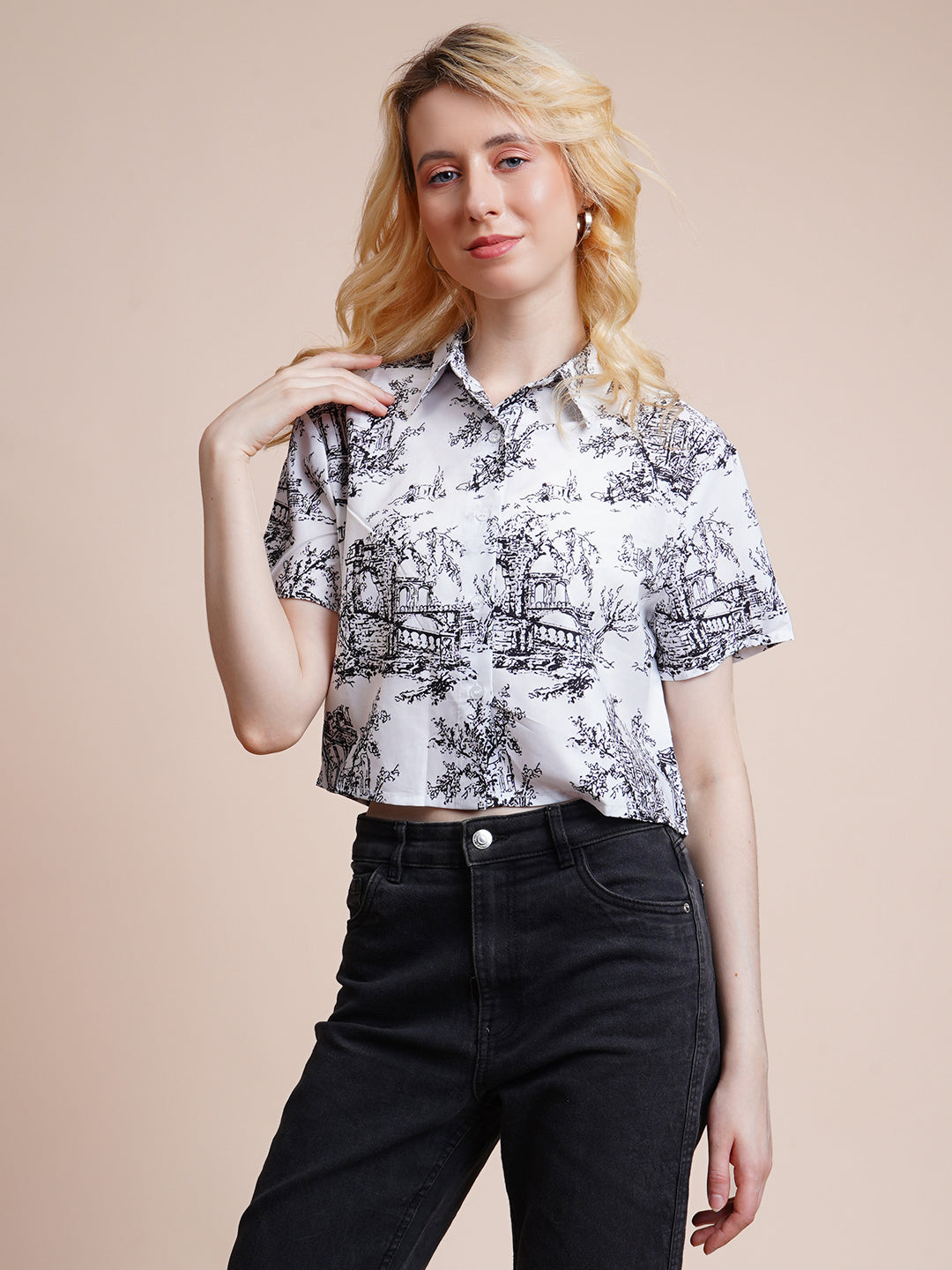 Casual Regular Sleeves Polka Print Women Black Top