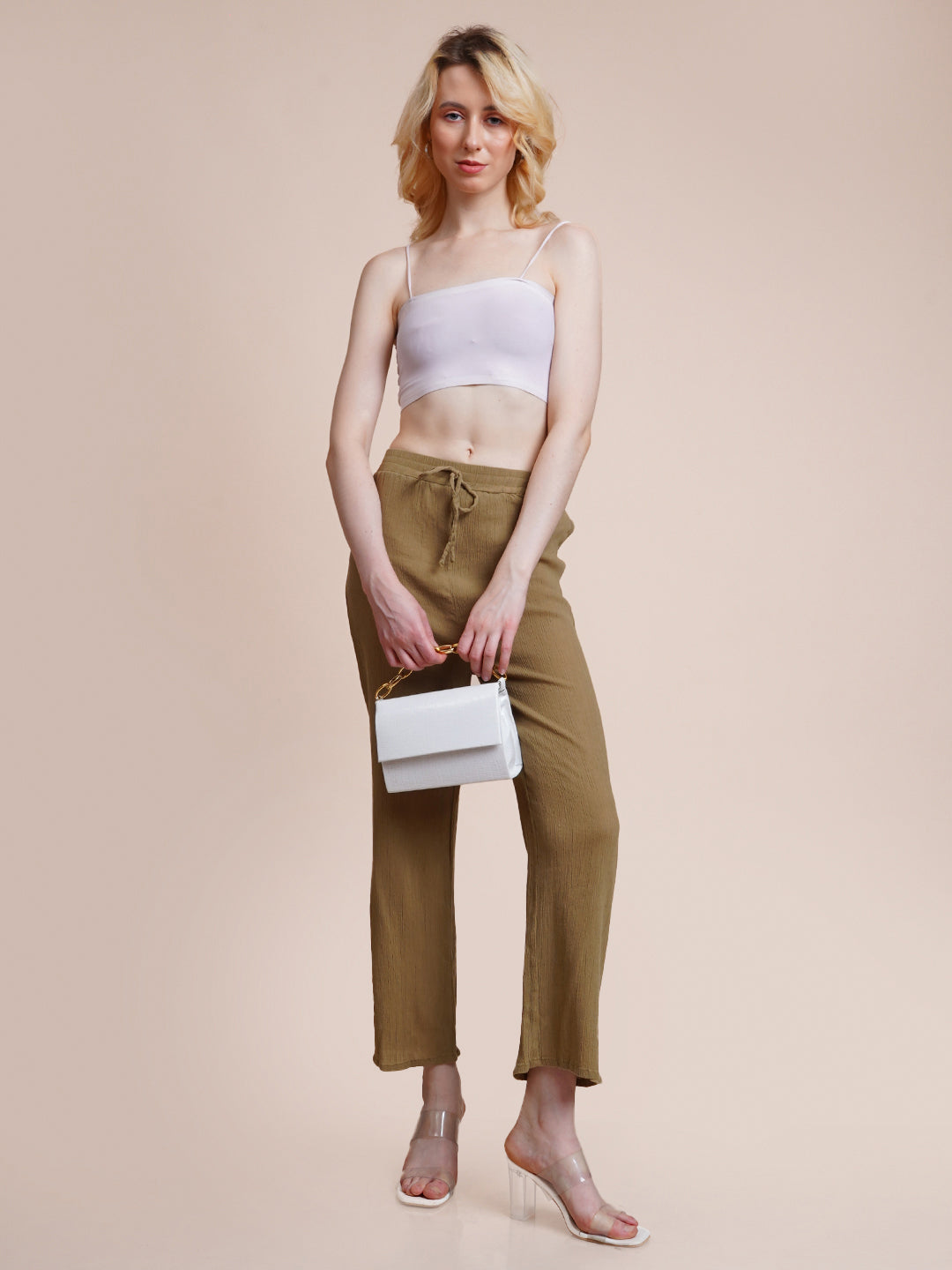 Women Regular Fit Green Pure Cotton Trousers