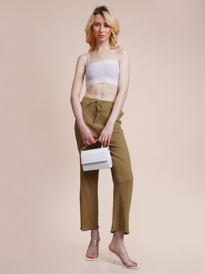 Women Regular Fit Green Pure Cotton Trousers