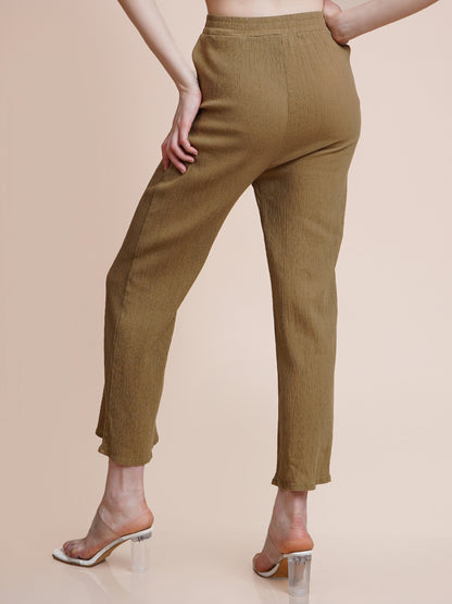 Women Regular Fit Green Pure Cotton Trousers