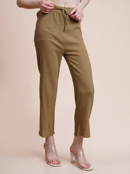 Women Regular Fit Green Pure Cotton Trousers