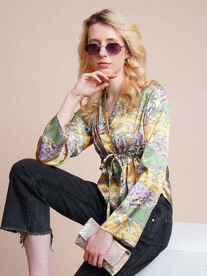 Casual Regular Sleeves Printed Women Yellow Top