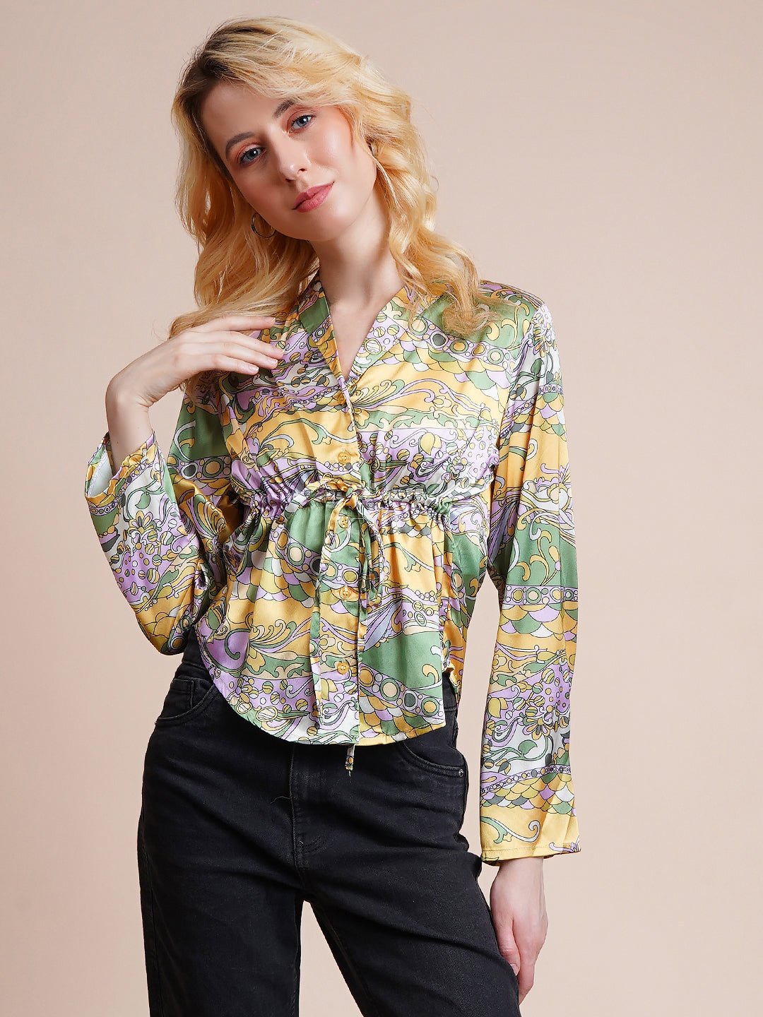 Casual Regular Sleeves Printed Women Yellow Top