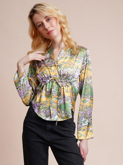 Casual Regular Sleeves Printed Women Yellow Top