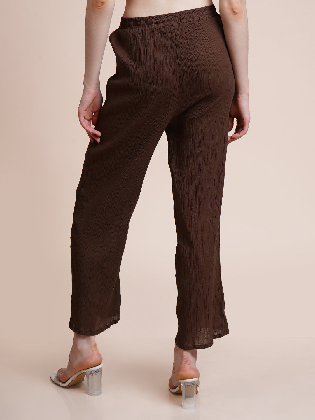 Women Regular Fit Brown Pure Cotton Trousers