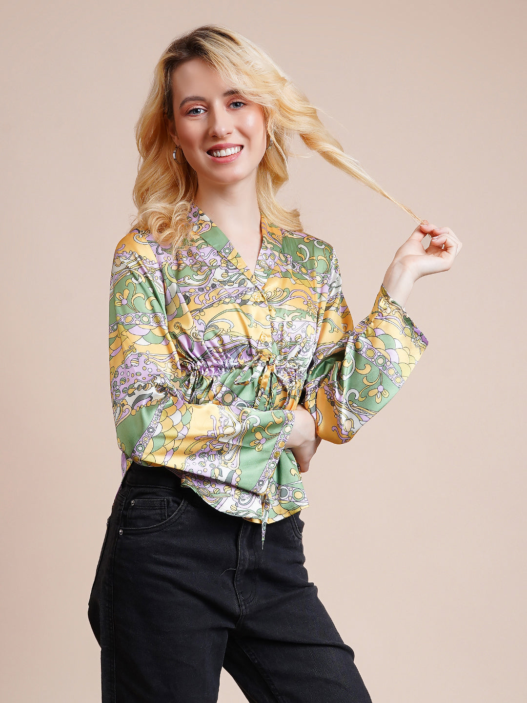 Casual Regular Sleeves Printed Women Yellow Top