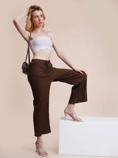 Women Regular Fit Brown Pure Cotton Trousers