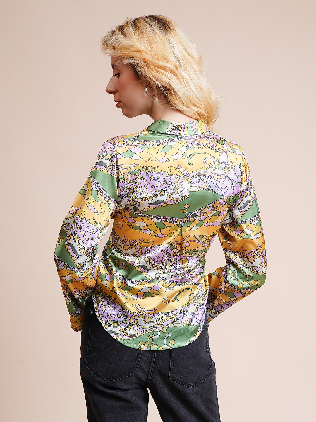 Casual Regular Sleeves Printed Women Yellow Top