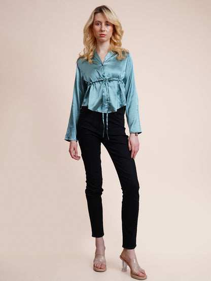 Casual Regular Sleeves Solid Women Green Top