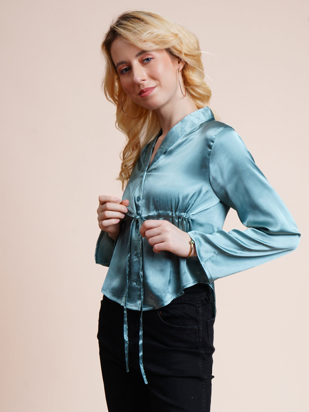 Casual Regular Sleeves Solid Women Green Top