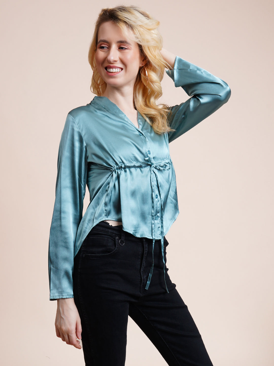 Casual Regular Sleeves Solid Women Green Top