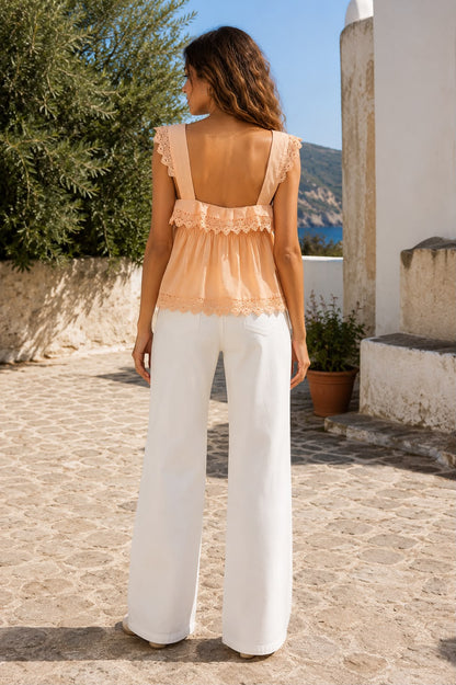Party Sleeveless Solid Women Orange Top