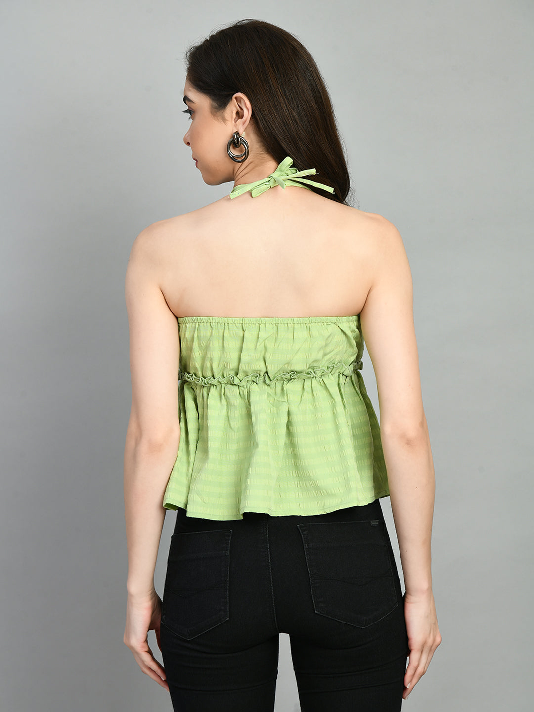 Casual Sleeveless Striped Women Light Green Top