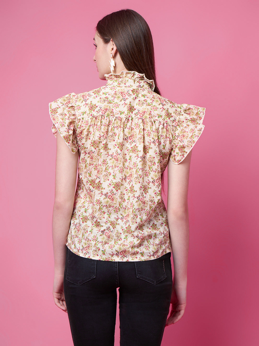 Party Flared Sleeves Printed Women Multicolor Top