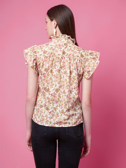 Party Flared Sleeves Printed Women Multicolor Top
